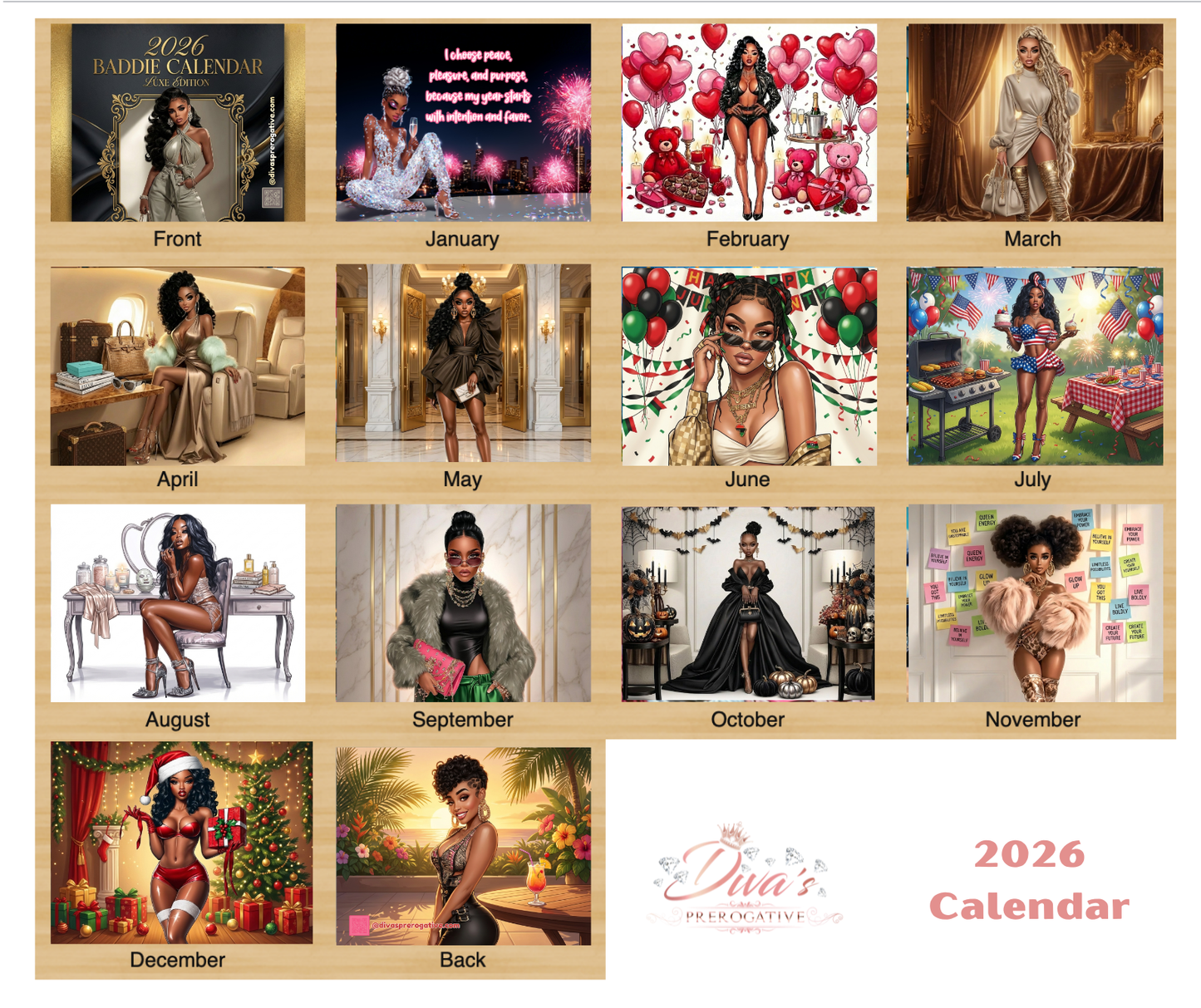 2026 Baddie Calendar – Luxe Edition - Wall Calendar